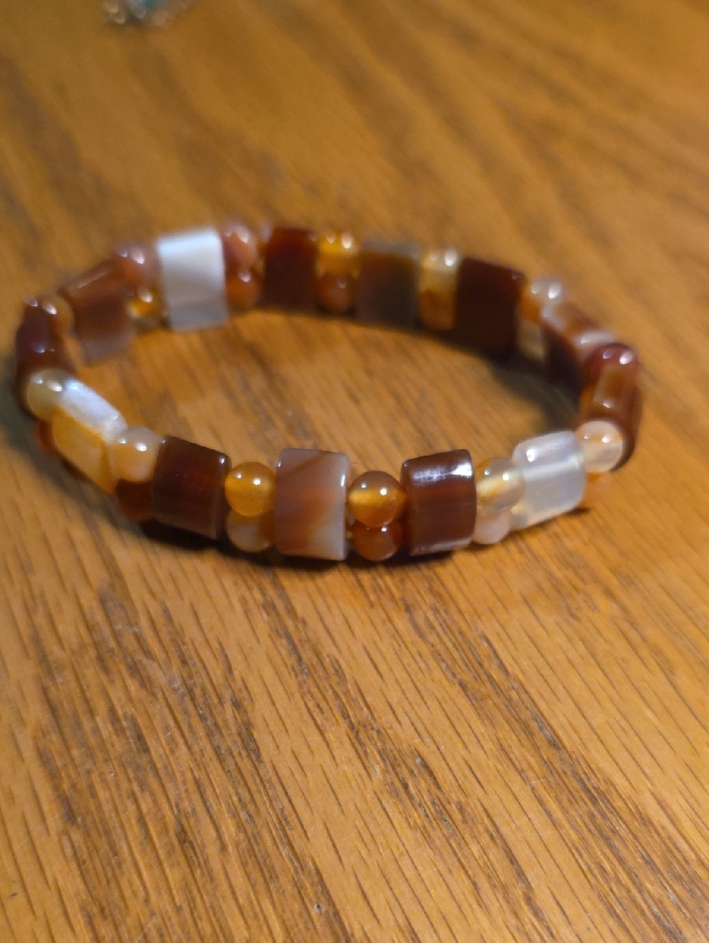 Natural Brown & Cream Stone Stretch Bracelet